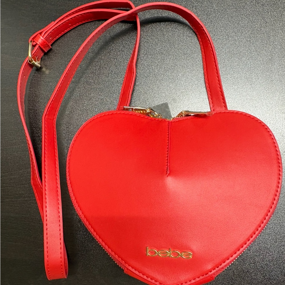 Bebe Vibrant Red Heart Crossbody Bag